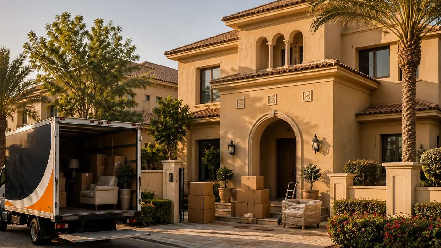 villa in Arabian Ranches Dubai with a driveway and palm trees