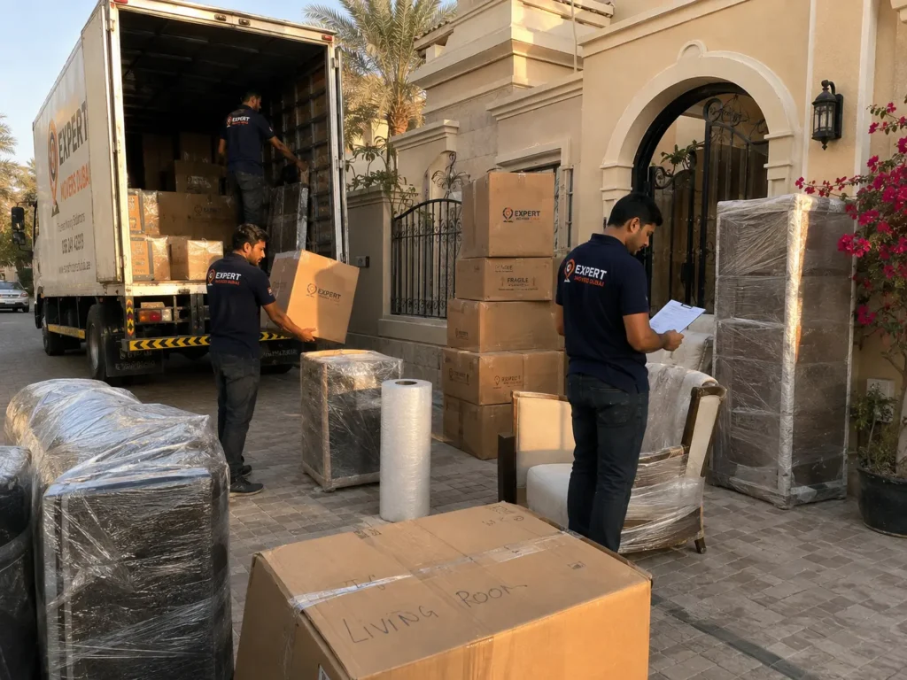 Local movers Dubai unloading furniture at a new home