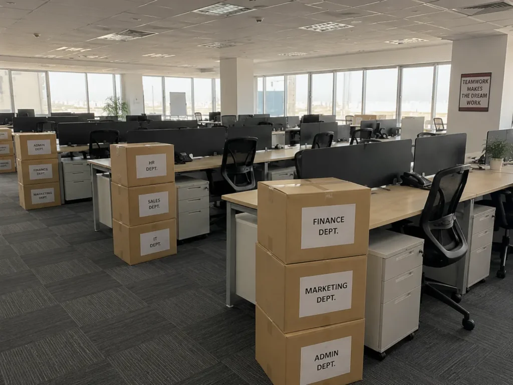 Office movers Dubai completed setup ready for Monday morning
