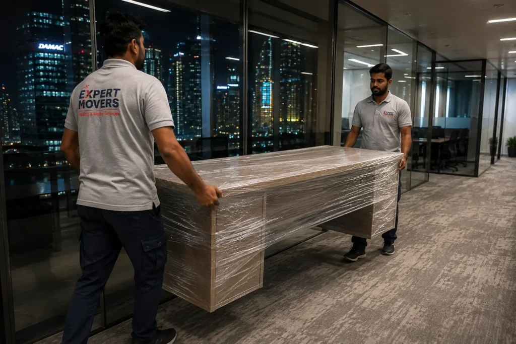 Movers and packers Business Bay office relocation at night