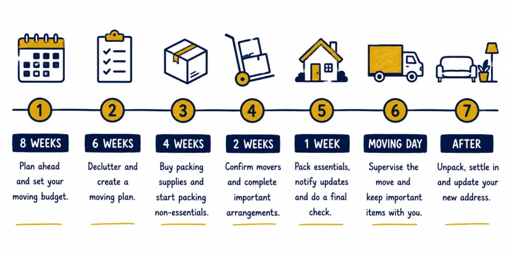 Moving house checklist Dubai 8 week timeline