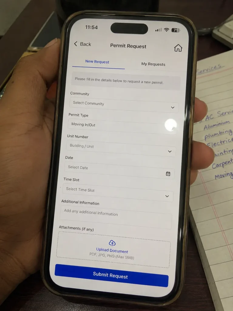 Villa moving permit Dubai Emaar One app request