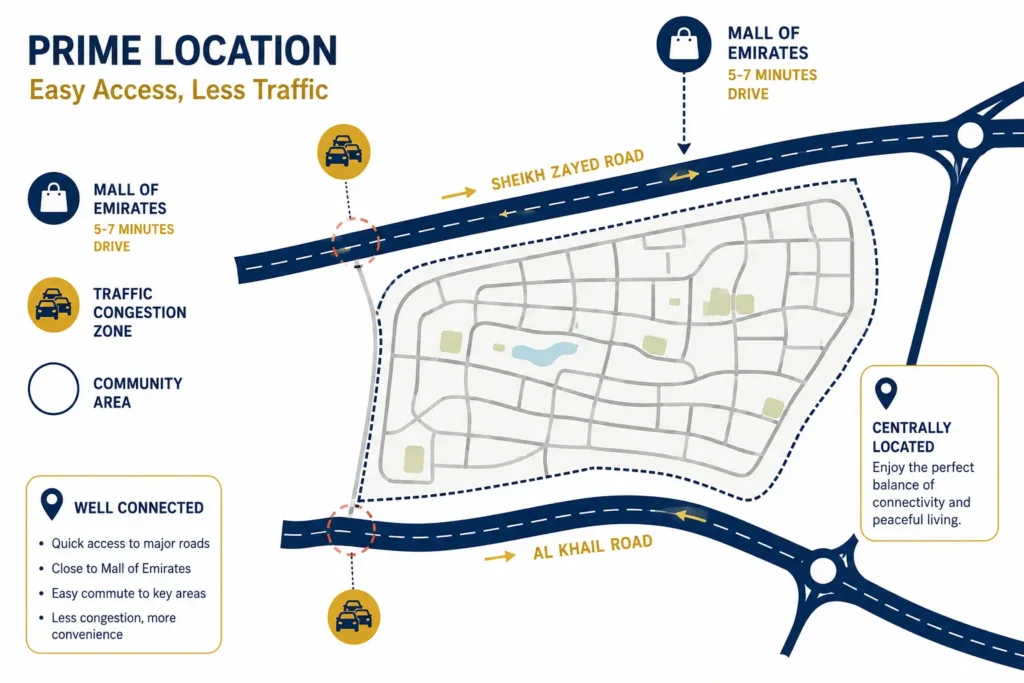 Movers and packers in Al Barsha traffic and road access map