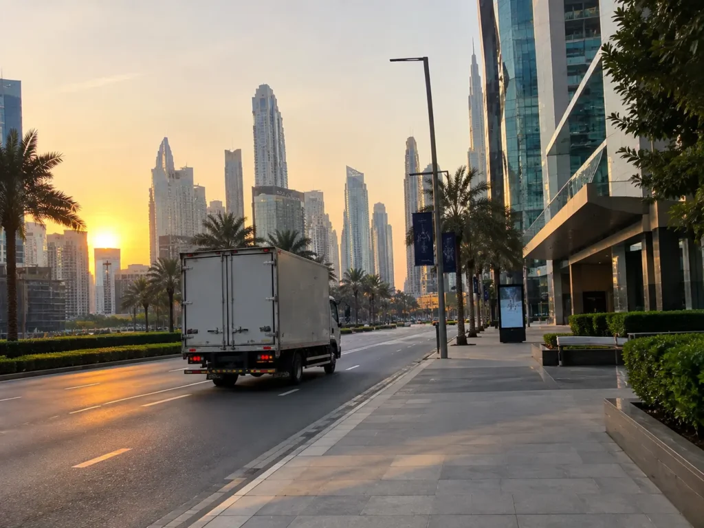 Movers and packers in Burj Khalifa early morning Boulevard route