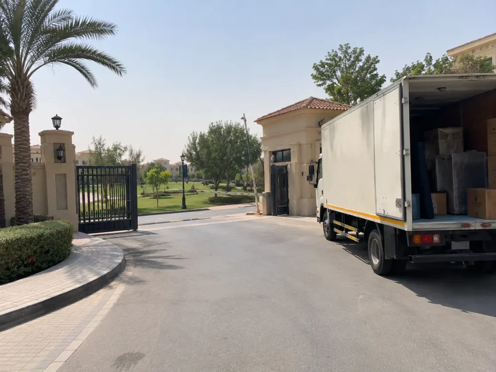 Movers and packers in JVC Circle Villas entrance