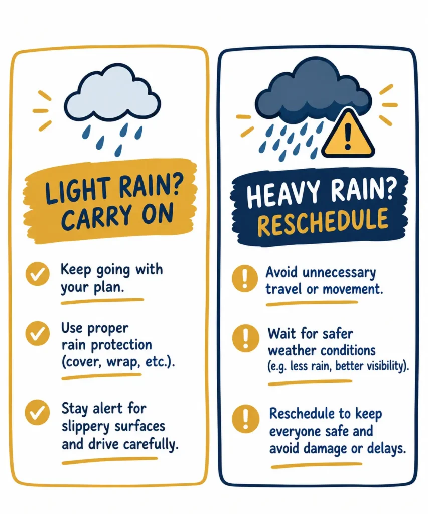 Moving in rain Dubai decision guide go ahead or reschedule